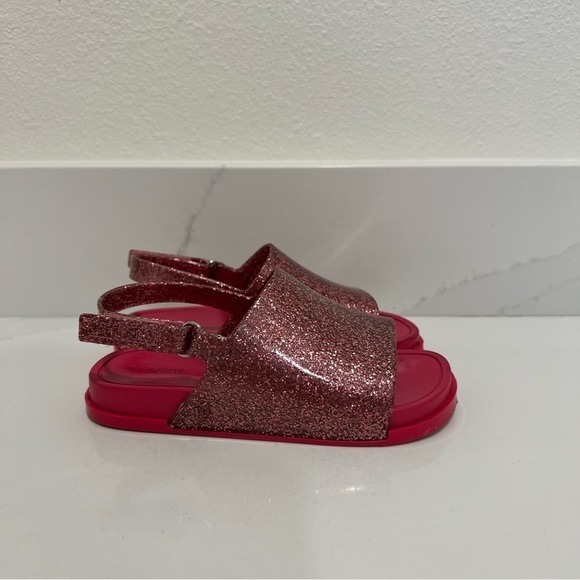 Mini Melissa Garnet Glitter Beach Slingback Open Toe Slide Sandals Size 10 - Picture 4 of 11
